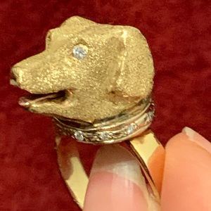 OOAK Vintage 14Kt Rrrrrreginald Doggie Ring with Diamond Collar & Eyes